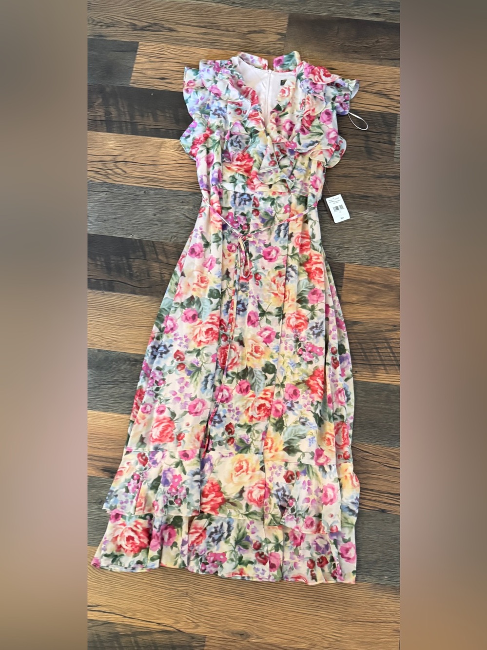 Floral Ruffle Midi Dress in Pink & Cream-BRAND NEW